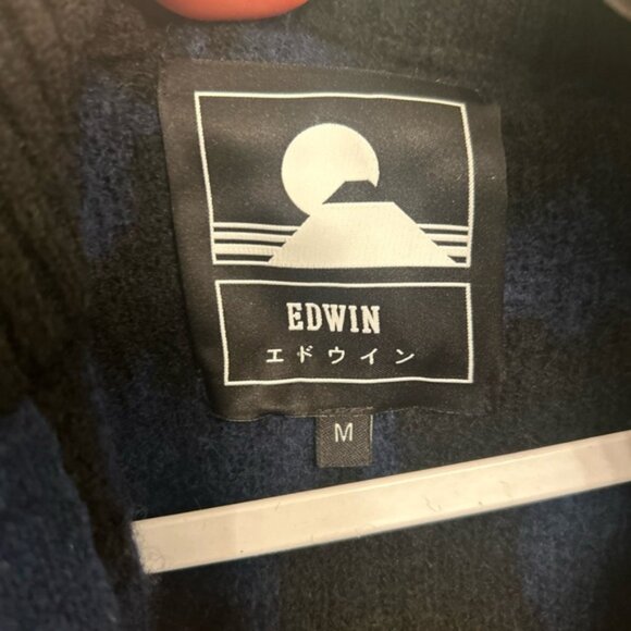 Edwin Men's Blue and Black Knit Wool Blend Sweater - Picture 2 of 6